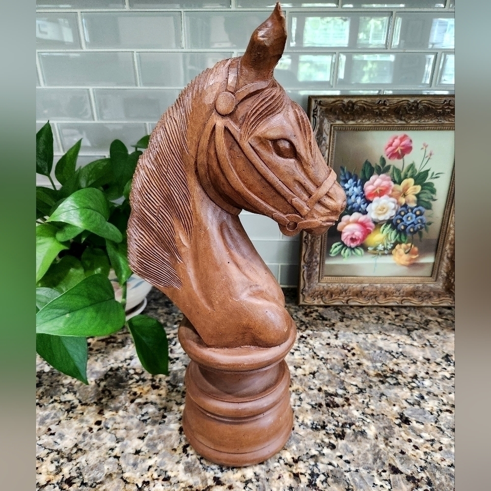 Vintage Hand Carved Wood Horse Head / Knight Chess Piece Sculpture